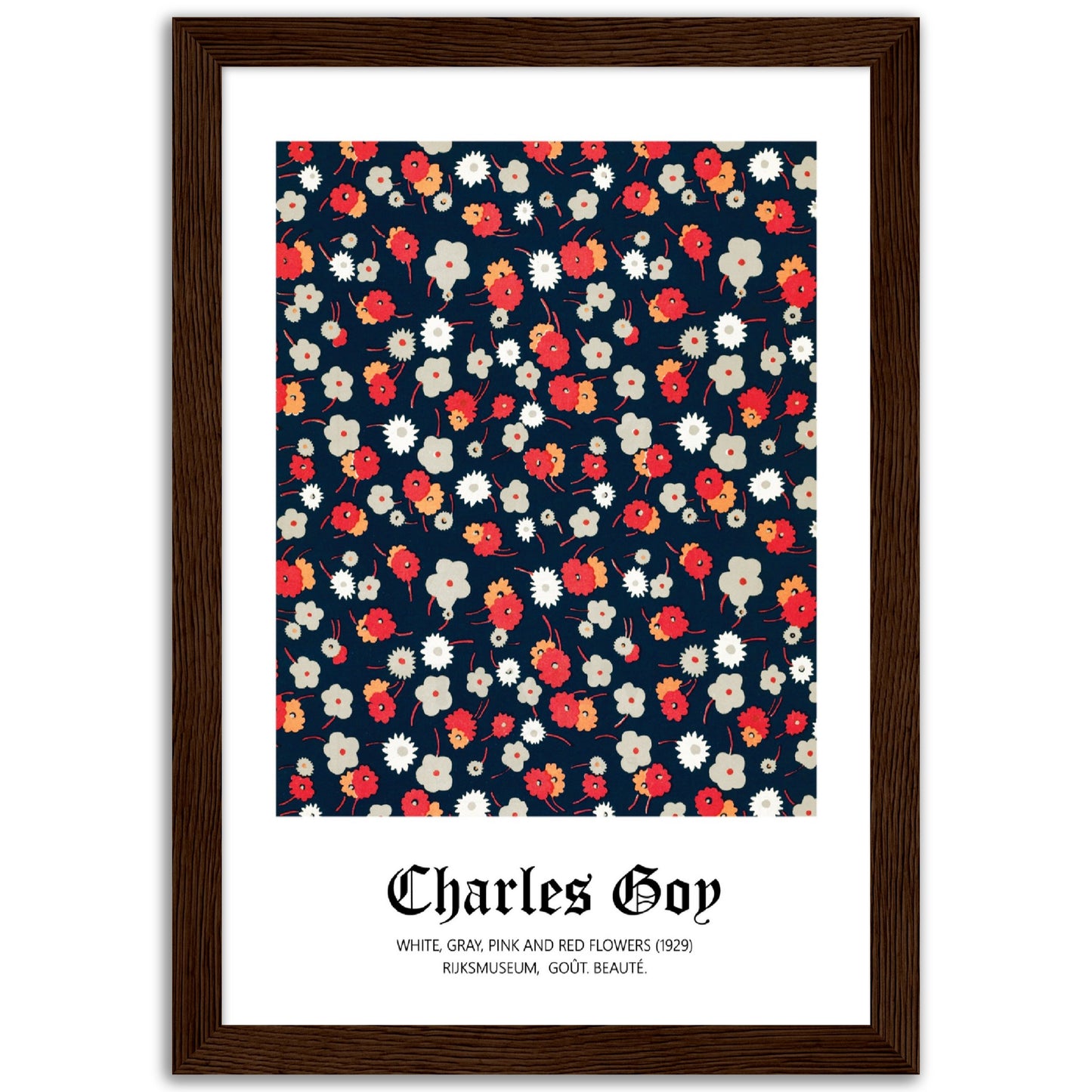 White, Gray, Pink and Red Flowers Print