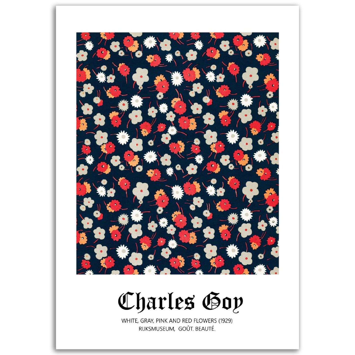 White, Gray, Pink and Red Flowers Print
