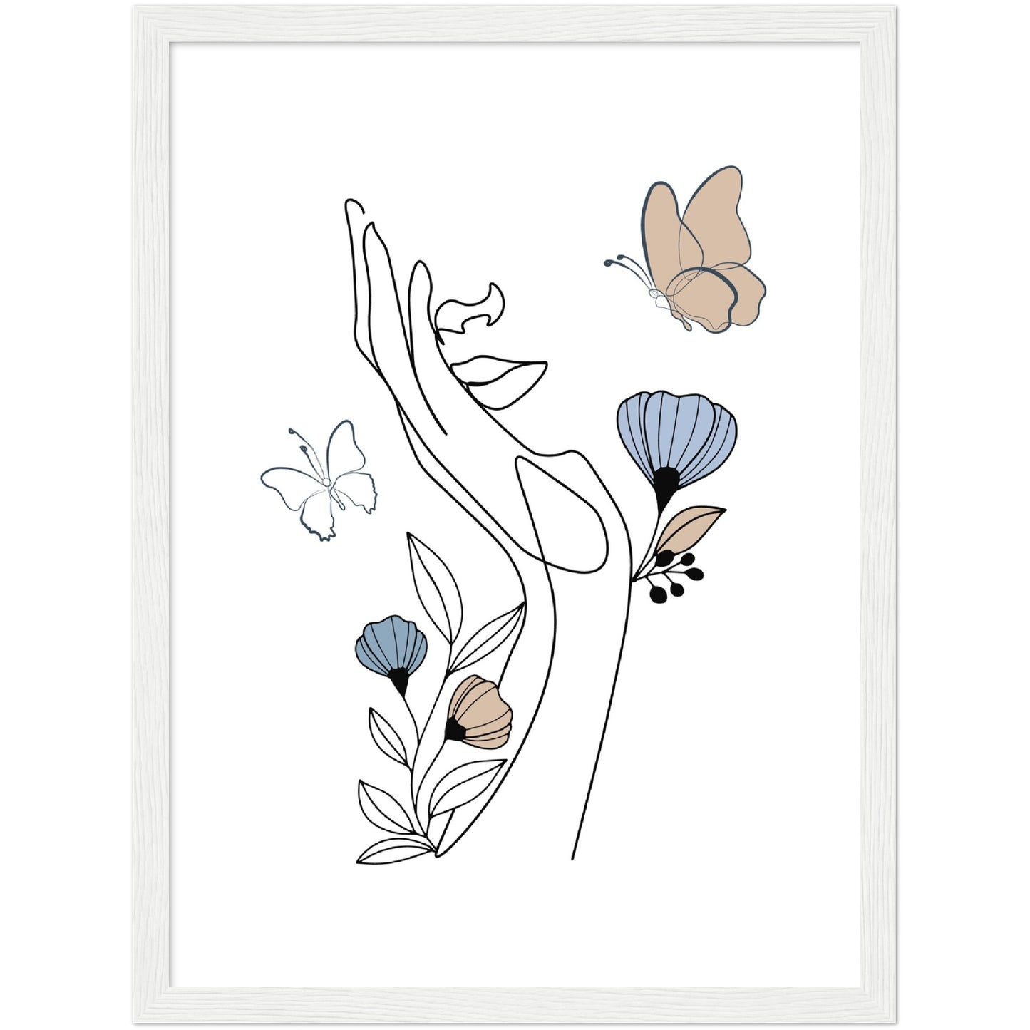 Flowers and Butterflies Line Art Print