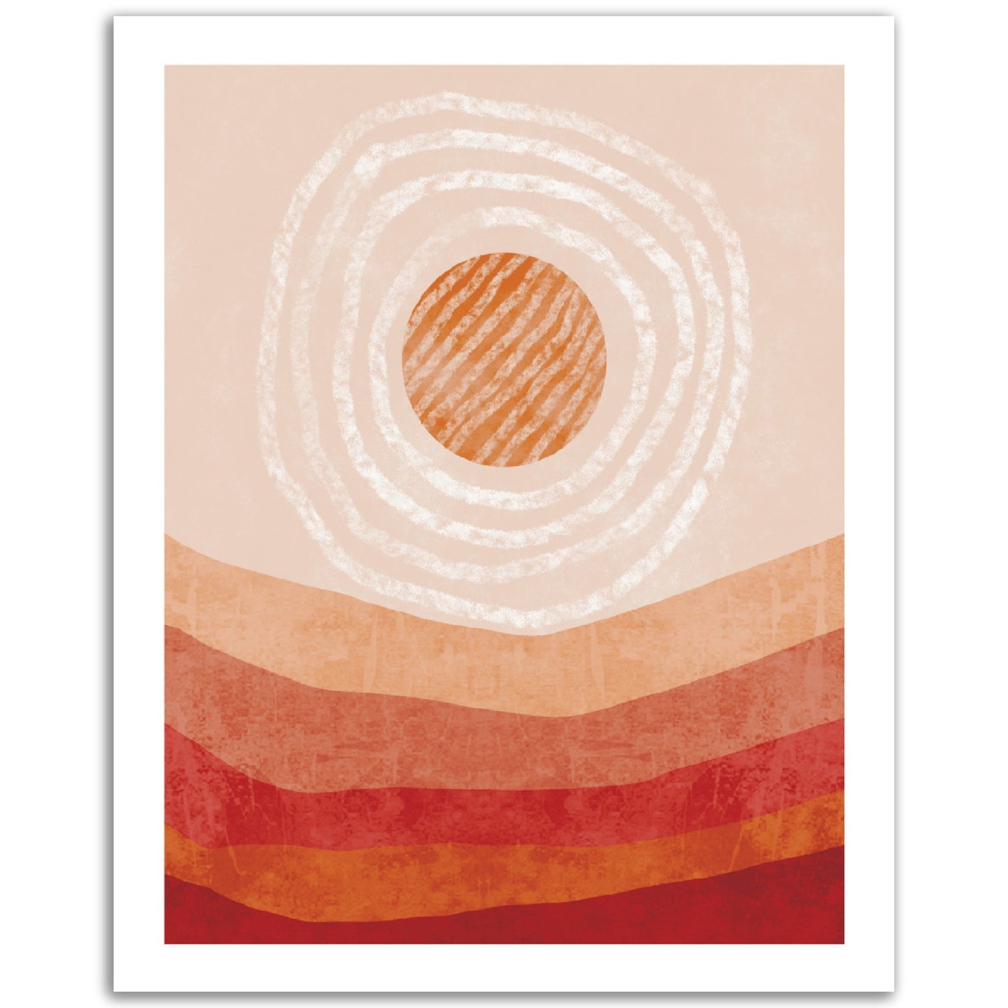 Boho Red Sunrise Abstract Print