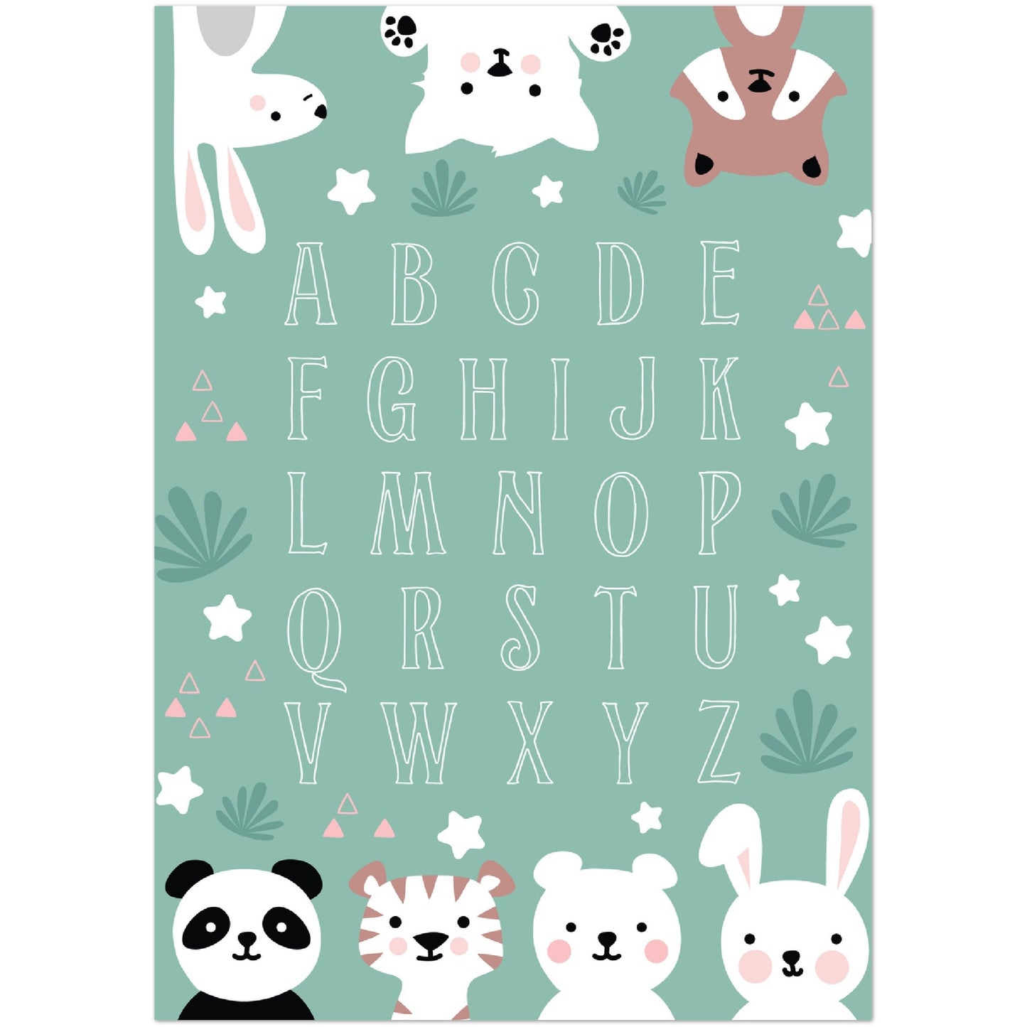 Teal ABC Alphabet With Jungle Animals Print