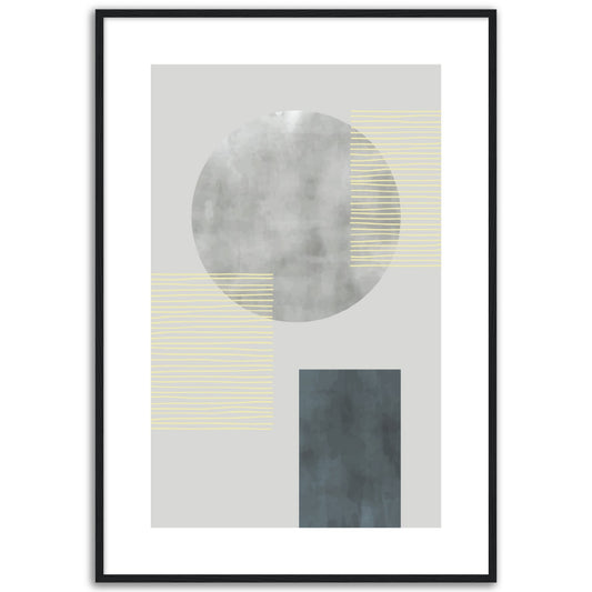 Modern Abstract Grey Shapes Print, No1