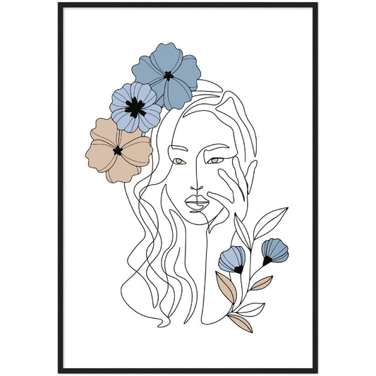 Woman With Flowers Line Art Print
