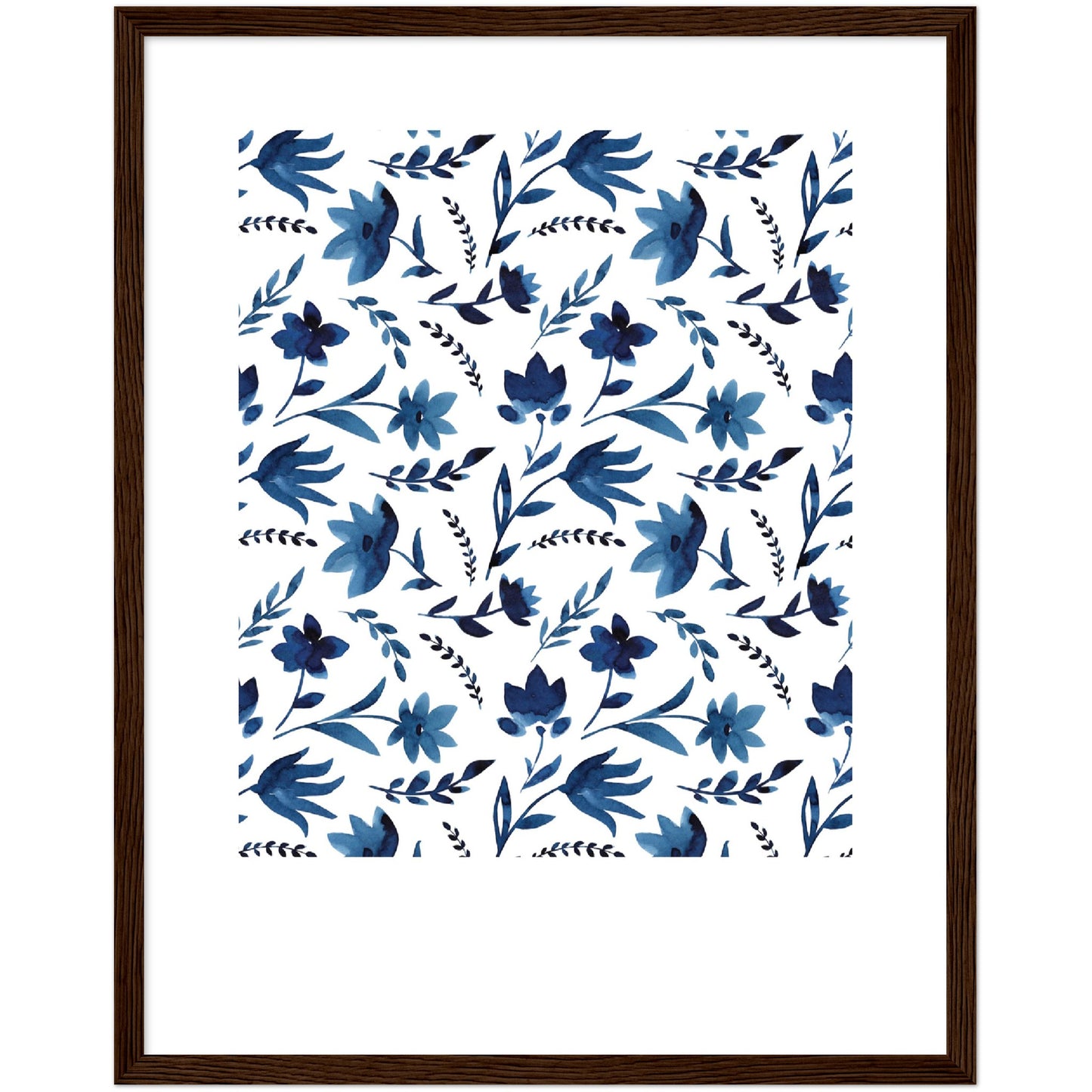 Classic Blue Watercolour Flowers Print