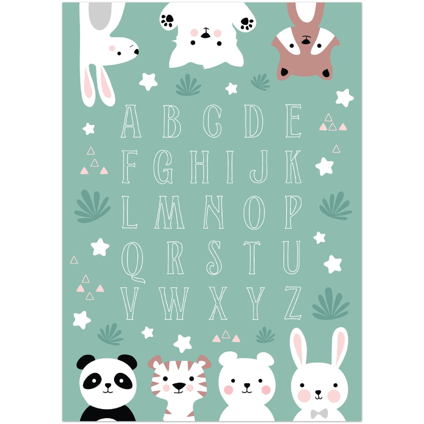 Teal ABC Alphabet With Jungle Animals Print