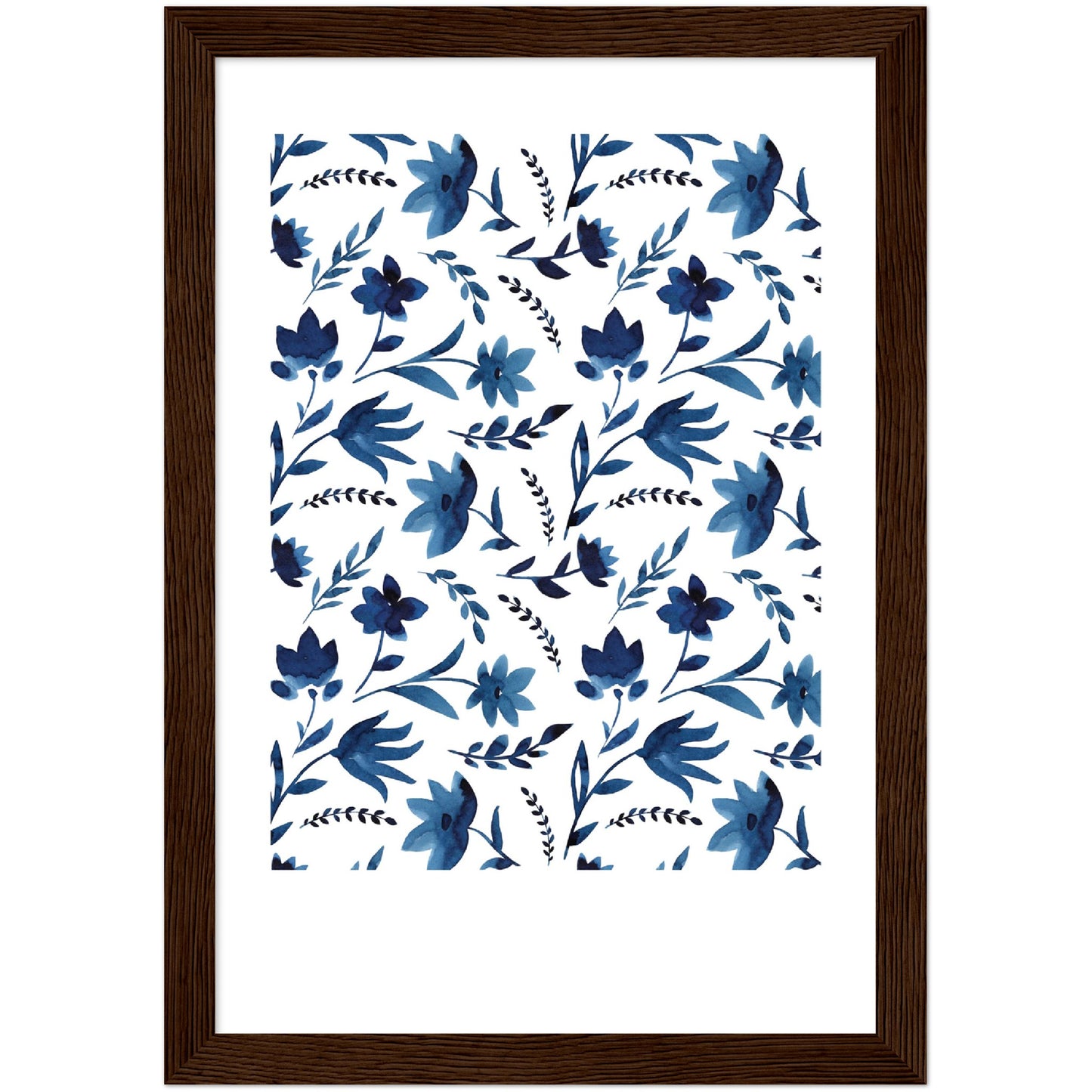 Classic Blue Watercolour Flowers Print