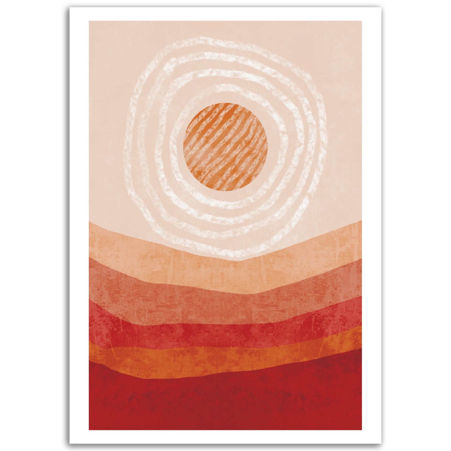 Boho Red Sunrise Abstract Print