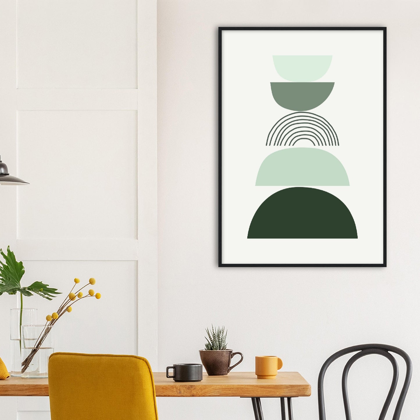 Pastel Green Modern Abstract Shapes Print, No4